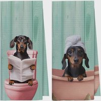 Dachshund Two Piece Tea Towel Set.