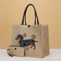 Dachshund print stylish tote and pouch set.